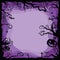 Halloween purple background with flying bats, spiders, web, cobweb, pumpkins, tombs, tree.