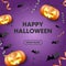 Halloween Purple Background With Pumpkins, Bats and Serpentine