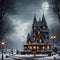 Halloween realistic scary house background with spooky