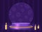 Halloween room striped wall vector background with purple podium and candles on the floor