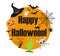 Halloween round frame for text with a spider, pumpkin, witch hat, black cat. Isolated on white background. Template for