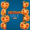 Halloween sale banner, flyer, or poster with creepy spooky pumpkin faces. Holiday design