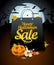 Halloween sale design with festive attributes.