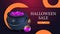 Halloween sale, pink modern volumetric web banner with witch`s cauldron with potion