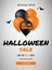 Halloween Sale Promotion with Halloween Ghost Balloons color Black bad and orange on Poster or Website Banner