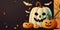 Halloween sale promotion poster, A jack-o-lantern, symbolizing the Halloween tradition with a smiling anthropomorphic