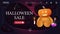 Halloween sale, template the main page of the web site with the discount banner, Teddy bear with Jack pumpkin head