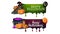 Halloween sale, two banners with drips, wooden sign, witch hat, witch`s cauldron and pumpkin Jack