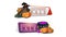 Halloween sale, two clickable discount banner with wooden sign, witch hat, witch`s pot and pumpkin Jack