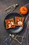 Halloween sandwiches toasts with ghost and pumpkin