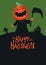 Halloween scary grim reaper with pumpkin head illustration. Vector cartoon carved jack-o-lantern