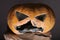 Halloween. scary halloween pumpkin with evil face. spooky pumpkin - jack o lantern. preparation time.