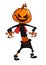 Halloween scary orange yellow cartoon pumpkin scarecrow. Vector illustration.