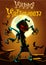 Halloween scary pumpkin head scarecrow, vector postcard for Halloween holiday