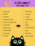 Halloween scavenger hunt. Funny game for kids. Printable worksheet. Black cat and spider.