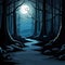 Halloween scene. Haunting nightmare hallowen background, cartoon horror scenery