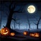 Halloween scene. Haunting nightmare hallowen background, cartoon horror scenery