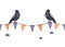 Halloween seamless garland. Hanging flags, black raven birds, spiders. Hand drawn triangle flags orange, purple element