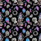 Halloween seamless pattern black grey pink and blue