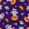 Halloween seamless pattern blue-purple large mummies and pumpkins