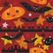 Halloween seamless pattern With Castle Pumpkin, stars, bats, night sky, Black yellow orange red burgundy. Vector