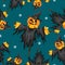 Halloween seamless pattern with A Halloween Scarecrows with a Jack O Lantern head