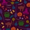 Halloween seamless pattern. Holiday related objects. Witches accessory set. Trick or treat wallpaper. Kids background