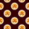 Halloween seamless pattern illustration with moon scary faces on dark background.