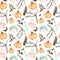 This halloween seamless pattern included magic cauldron,potion bottles,bats,ravens,spider,branches and crazy pumpkin.