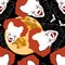 Halloween seamless pattern with moons and clowns heads.Vector background for night party