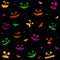 Halloween seamless pattern with pumpkins faces