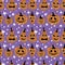 Halloween Seamless Pattern with Pumpkins and stars. Halloween Background with Jack-o-lantern. Colored Vector illustration in Flat