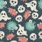 Halloween seamless pattern with spooky monsters, ghosts and skulls
