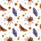 Halloween seamless pattern with watercolor spiders and butterflies with skulls.