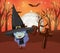 Halloween season scene with girl costume witch