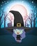 Halloween season scene with girl costume witch