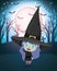 Halloween season scene with girl costume witch