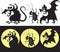 Halloween set of angry rat, bat and cockroach silhouette