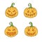 Halloween Set of colored Jack lamp in sketch style isolated on white. Festive objects for packages, backgrounds, web pages