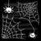 Halloween set of spider web and three spiders isolated on black