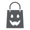 Halloween shopping bag glyph icon, package and shop, packet sign, vector graphics, a solid pattern on a white background