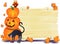Halloween signboard with pumpkins, cat and owl