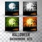 Halloween silhouette background sets with different colour scene