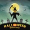 Halloween silhouette pumpkin killer in night graveyard