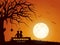 Halloween silhouette of tree, moon and zombie lovers dark Colored poster