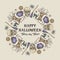 Halloween Sketch Wreath, Banner or Card Template. Advertising Holiday Vector Illustration with Retro Typography and