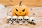 Halloween skulls and pumpkin