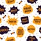 Halloween speech bubbles. Comic bubbles black and orange color with text happy halloween, magic and party, witch