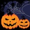 Halloween, spider web with a spider, a pumpkin painted with pixels, squares