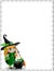 Halloween spider web template of cute baby witch girll in green costume and cauldron